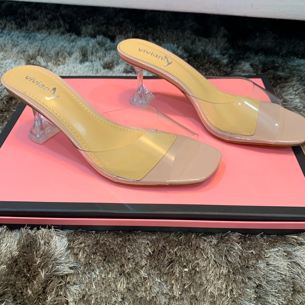 LUCITE low heel sandal with clear heel matches everything!